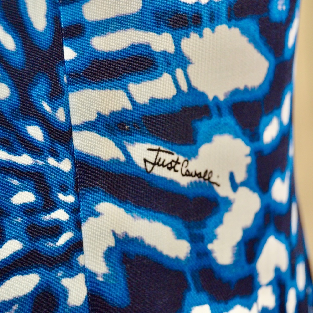 Roberto Cavalli Just Cavalli Blue Psychedelic Print Dress EU 40 Bodycon 🇮🇹 - Picture 10 of 13